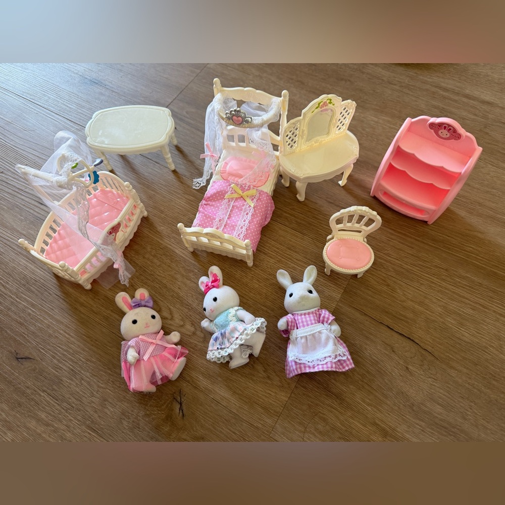 Dollhouse Nursery Furniture and Bunny Doll Set